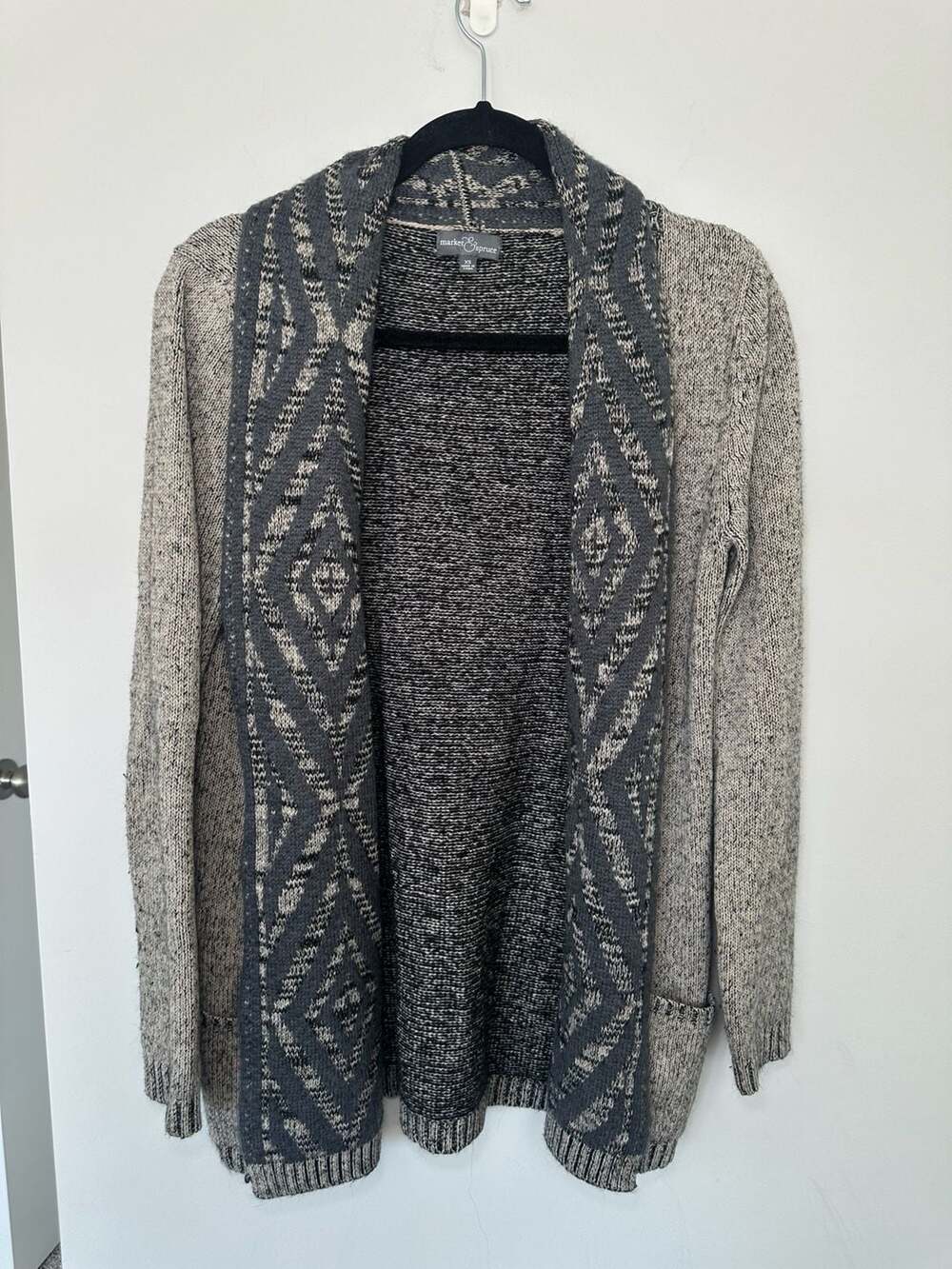 Market & Spruce Cardigan Size XS Open Front Gray Black Aztec Geometric